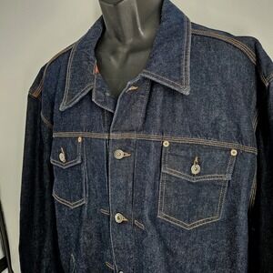 Guess USA Denim Trucker Jacket Dark Blue Men's 3XL Oversized Heavyweight